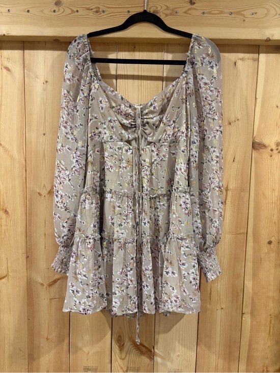 Dresses & Skirts - Floral Tie-Front Boho Long Sleeve Women’s Top - Beige